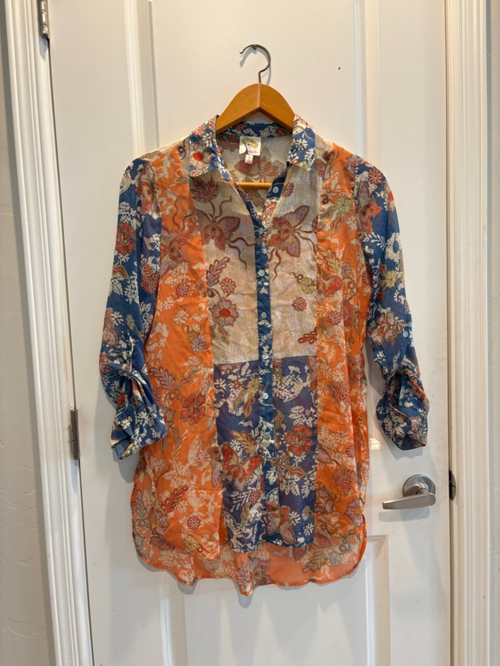 fig and flower Orange and Blue Floral Patchwork Blouse